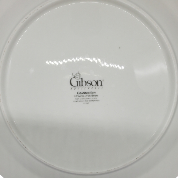 Gibson Designs Vtg Celebration Dinner Plate Gold Snowflakes Deer 2001 Pre-Owned - Picture 9 of 10